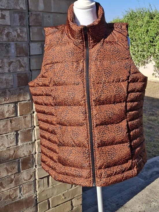 Lands' End Down Puffer Vest Animal Print Burnt Orange Zip     Women Size X-Large - Picture 5 of 16